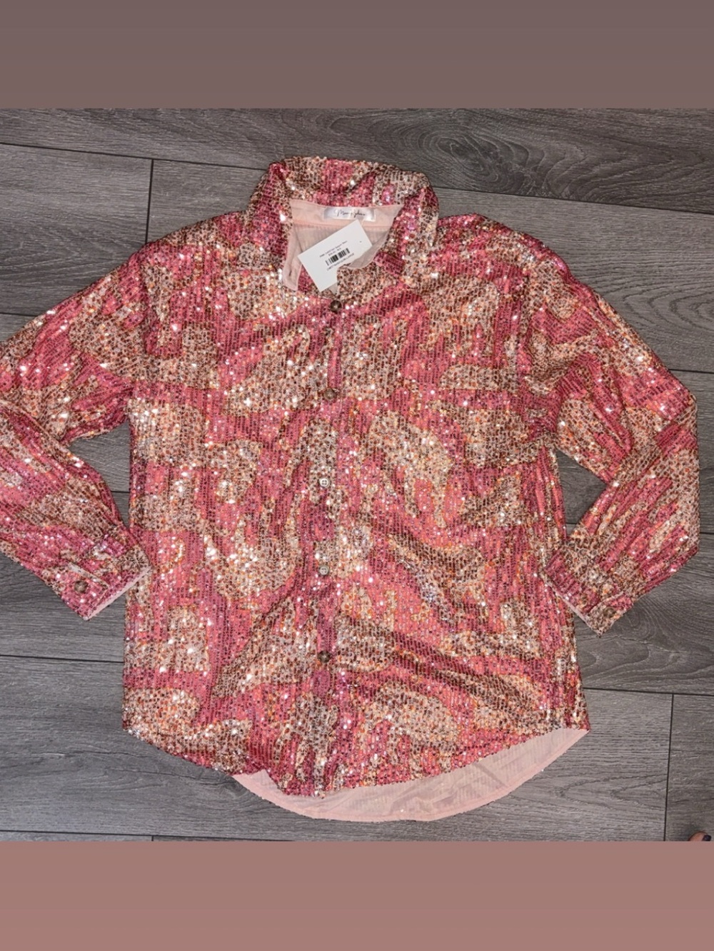 Moon Ryder Size Large Pink Cheetah Sequin Shirt Boutique Brand New Tags MSRP$54